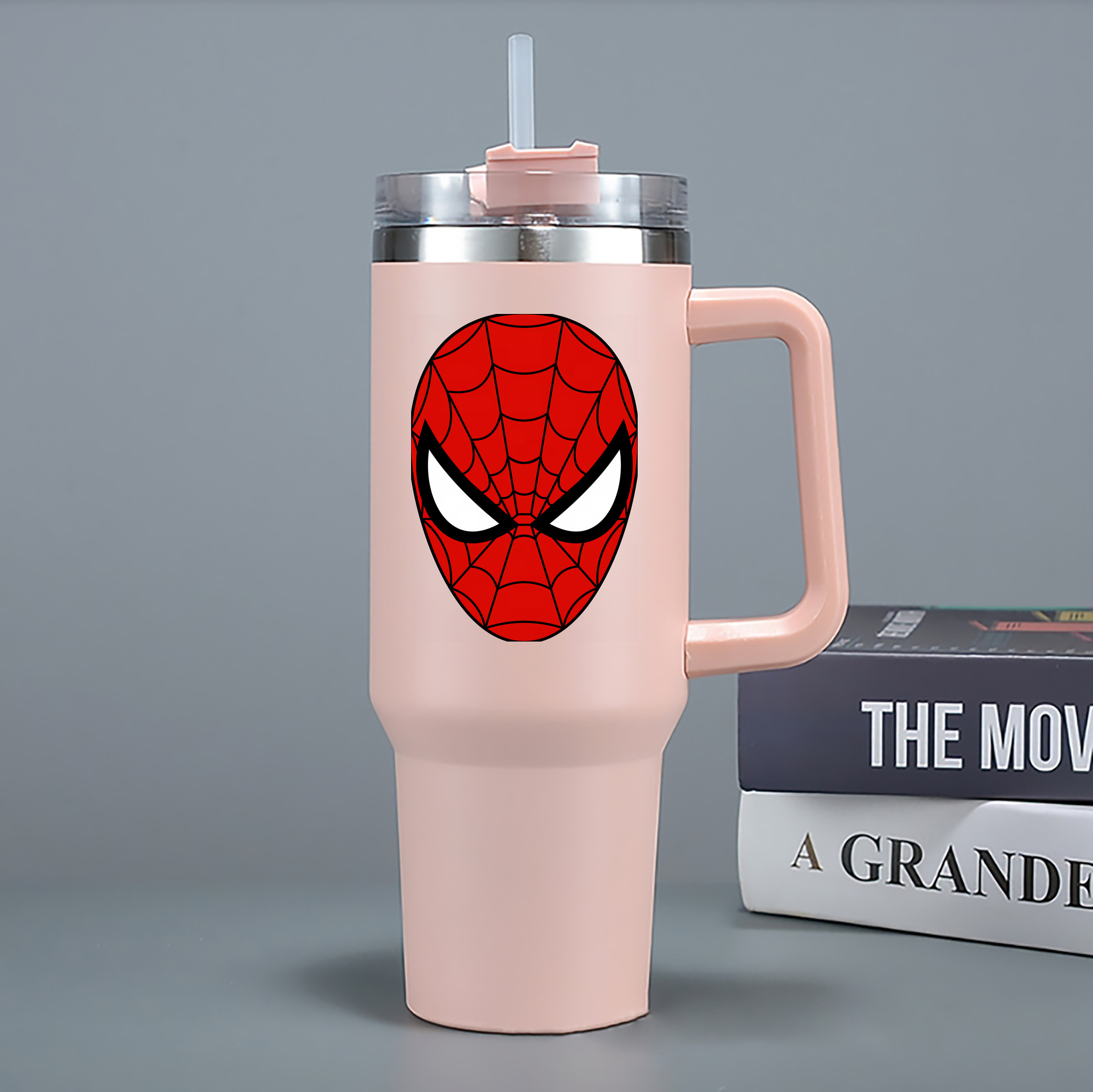 （画像用） Spider Man スパイダーマン 1200mL車用タンブラー - クリスタルステッカー（プラスチックストロー付き）